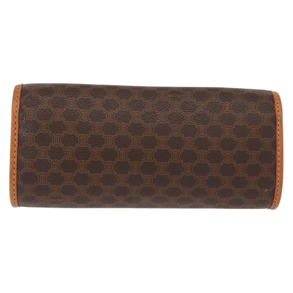 CELINE Macadam Canvas Pouch PVC Leather Brown Auth 148953