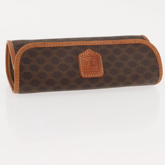 CELINE Macadam Canvas Pouch PVC Leather Brown Auth 148953