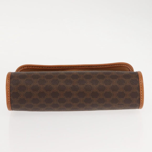 CELINE Macadam Canvas Pouch PVC Leather Brown Auth 148953