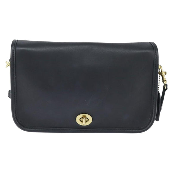 Coach Shoulder Bag Leather Black Gold Auth 148956