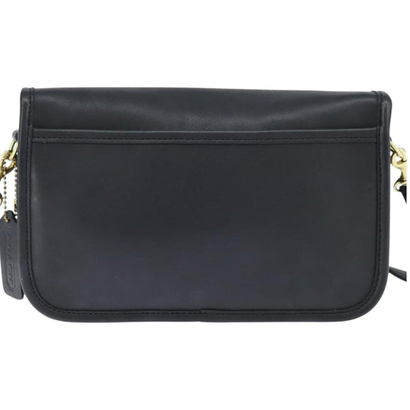 Coach Shoulder Bag Leather Black Gold Auth 148956