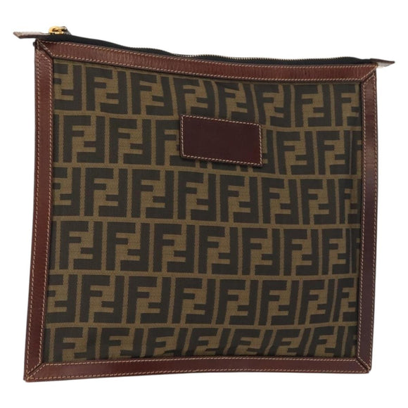 FENDI Zucca Canvas Clutch Bag Black Brown gold Auth 148959