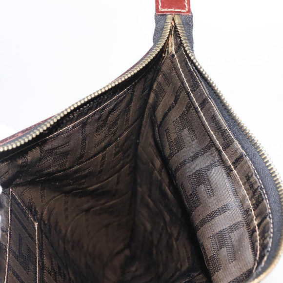 FENDI Zucca Canvas Clutch Bag Black Brown gold Auth 148959