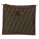 FENDI Zucca Canvas Clutch Bag Black Brown gold Auth 148959-13
