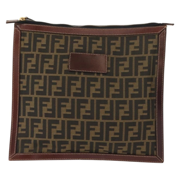 FENDI Zucca Canvas Clutch Bag Black Brown gold Auth 148959