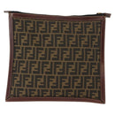 FENDI Zucca Canvas Clutch Bag Black Brown gold Auth 148959-2