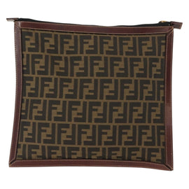 FENDI Zucca Canvas Clutch Bag Black Brown gold Auth 148959 - 0