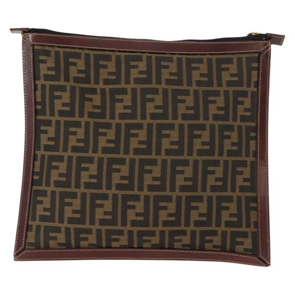 FENDI Zucca Canvas Clutch Bag Black Brown gold Auth 148959