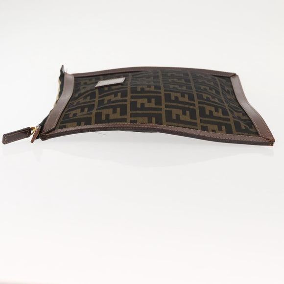 FENDI Zucca Canvas Clutch Bag Black Brown gold Auth 148959