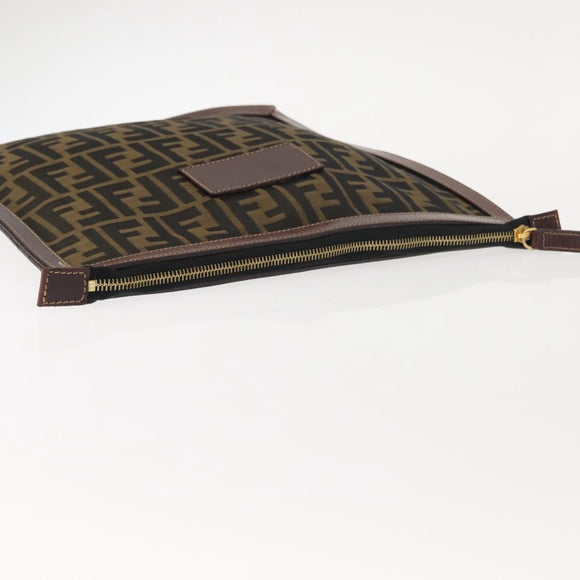 FENDI Zucca Canvas Clutch Bag Black Brown gold Auth 148959