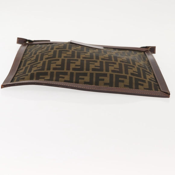 FENDI Zucca Canvas Clutch Bag Black Brown gold Auth 148959