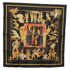 HERMES Carre 90 Scarf ""LE TEMPS des MARIONNETTES"" Silk Black Auth 148961