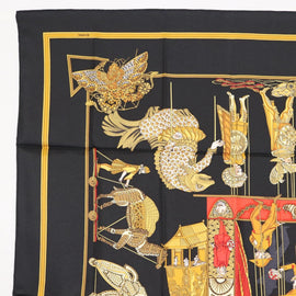 HERMES Carre 90 Scarf ""LE TEMPS des MARIONNETTES"" Silk Black Auth 148961 - 0