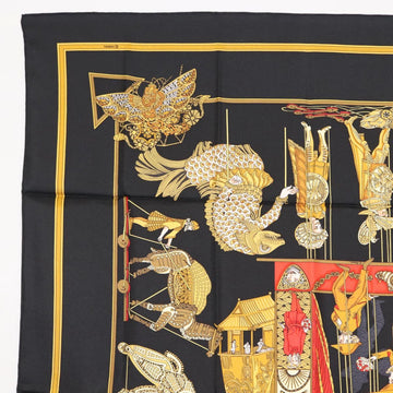 HERMES Carre 90 Scarf ""LE TEMPS des MARIONNETTES"" Silk Black Auth 148961 - 0