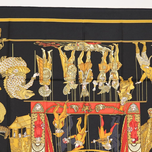 HERMES Carre 90 Scarf ""LE TEMPS des MARIONNETTES"" Silk Black Auth 148961