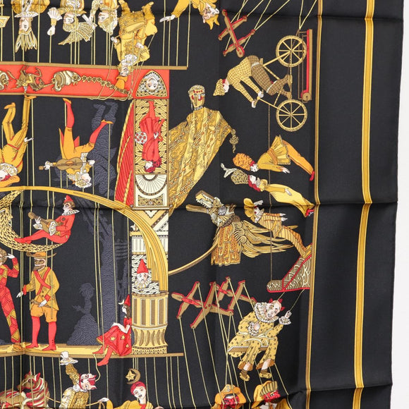 HERMES Carre 90 Scarf ""LE TEMPS des MARIONNETTES"" Silk Black Auth 148961
