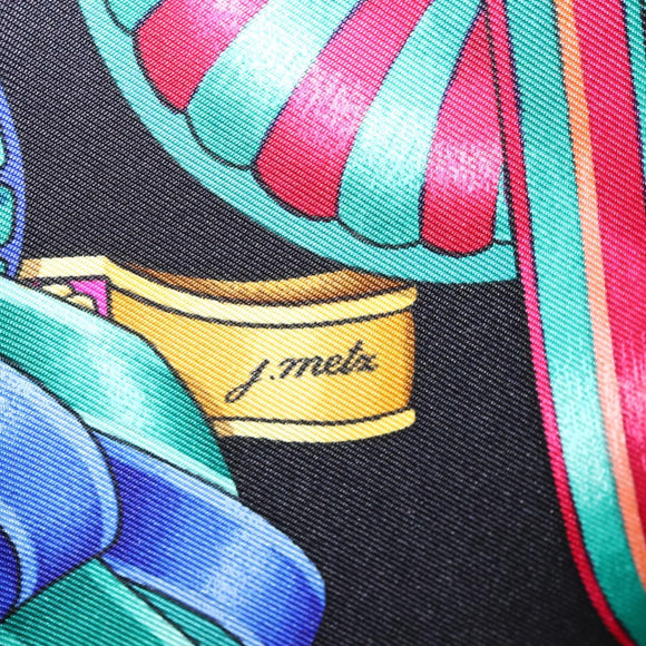 HERMES Carre 90 Scarf ""LES RUBANS DU CHEVAL "" Silk Black Auth 148964