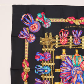 HERMES Carre 90 Scarf ""LES RUBANS DU CHEVAL "" Silk Black Auth 148964 - 0