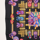 HERMES Carre 90 Scarf ""LES RUBANS DU CHEVAL "" Silk Black Auth 148964-5