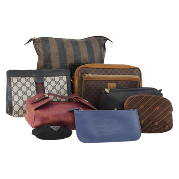 CELINE Fendi Gucci Cartier Macadam Canvas Pouch Leather 8 Set Blue Auth 148967