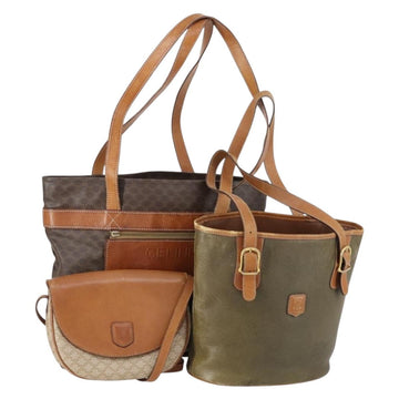 CELINE Macadam Canvas Shoulder Bag PVC 3 Set Beige Brown Auth 148968