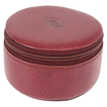 CARTIER Jewelry case Jewelry Box Leather Bordeaux Gold Auth 148970