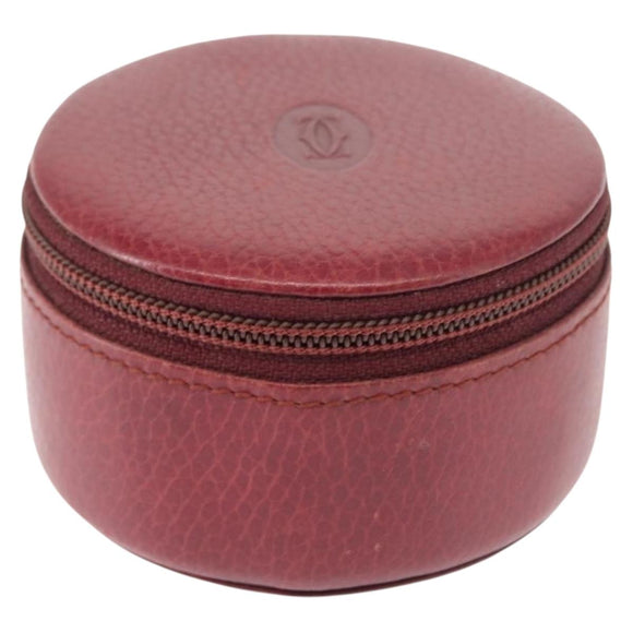 CARTIER Jewelry case Jewelry Box Leather Bordeaux Gold Auth 148970