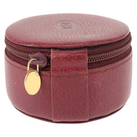 CARTIER Jewelry case Jewelry Box Leather Bordeaux Gold Auth 148970 - 0