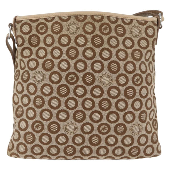 HUNTING WORLD Shoulder Bag Canvas Beige Silver Auth 148985