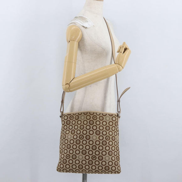 HUNTING WORLD Shoulder Bag Canvas Beige Silver Auth 148985