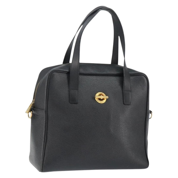 CELINE Hand Bag Leather Black Gold Auth 149040