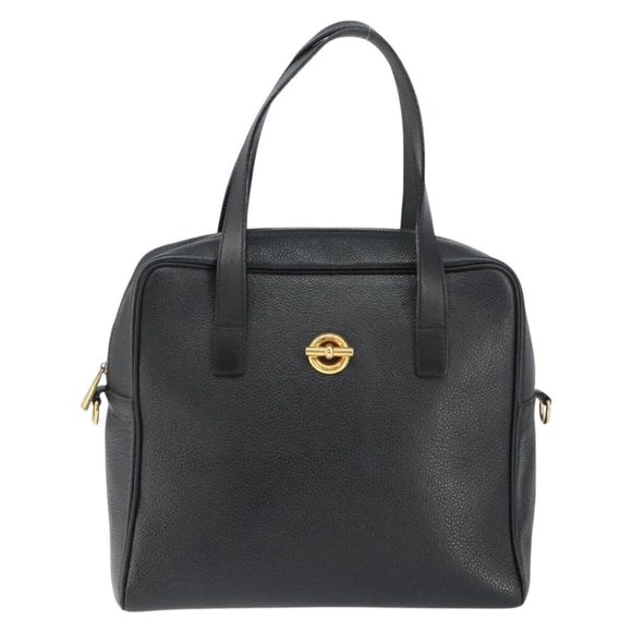 CELINE Hand Bag Leather Black Gold Auth 149040
