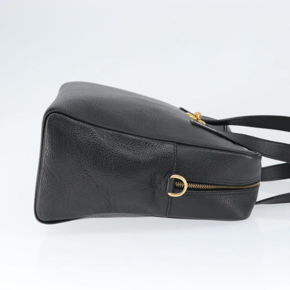 CELINE Hand Bag Leather Black Gold Auth 149040