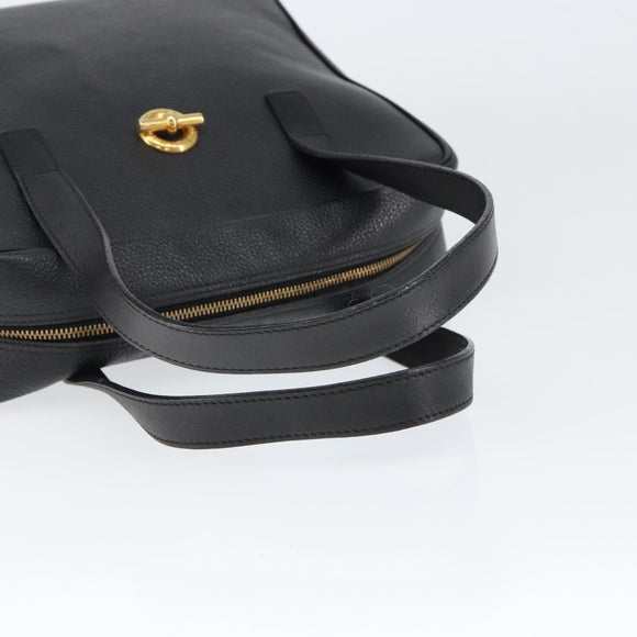 CELINE Hand Bag Leather Black Gold Auth 149040