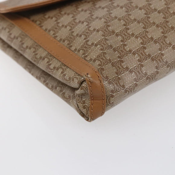 CELINE Macadam Canvas Shoulder Bag PVC Beige Gold Auth 149041