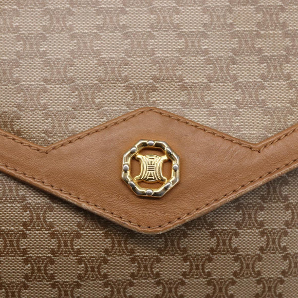 CELINE Macadam Canvas Shoulder Bag PVC Beige Gold Auth 149041