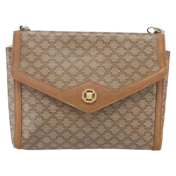 CELINE Macadam Canvas Shoulder Bag PVC Beige Gold Auth 149041