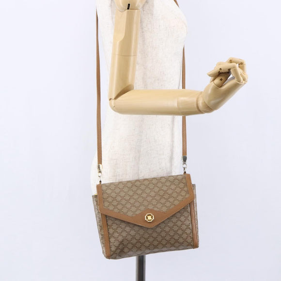 CELINE Macadam Canvas Shoulder Bag PVC Beige Gold Auth 149041