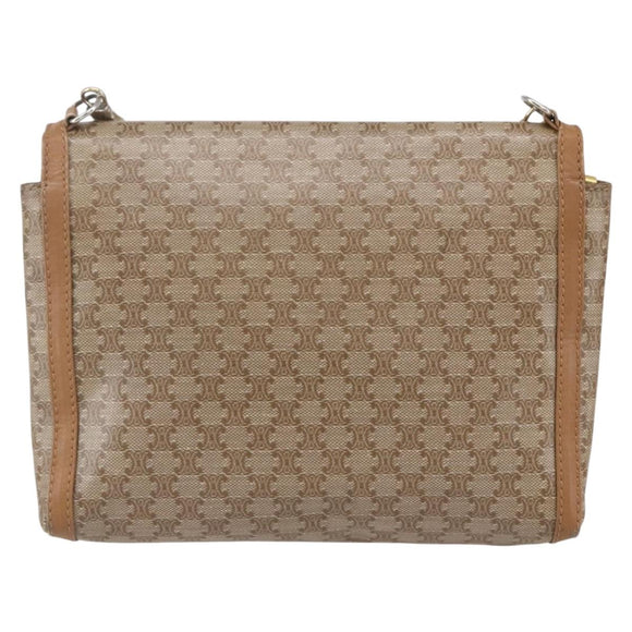 CELINE Macadam Canvas Shoulder Bag PVC Beige Gold Auth 149041