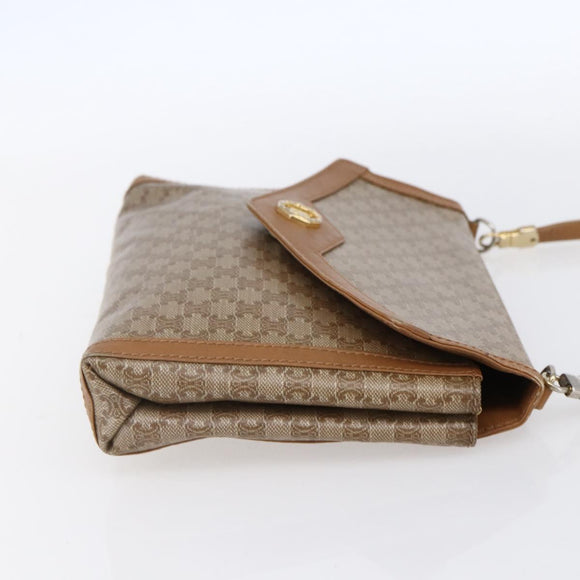 CELINE Macadam Canvas Shoulder Bag PVC Beige Gold Auth 149041