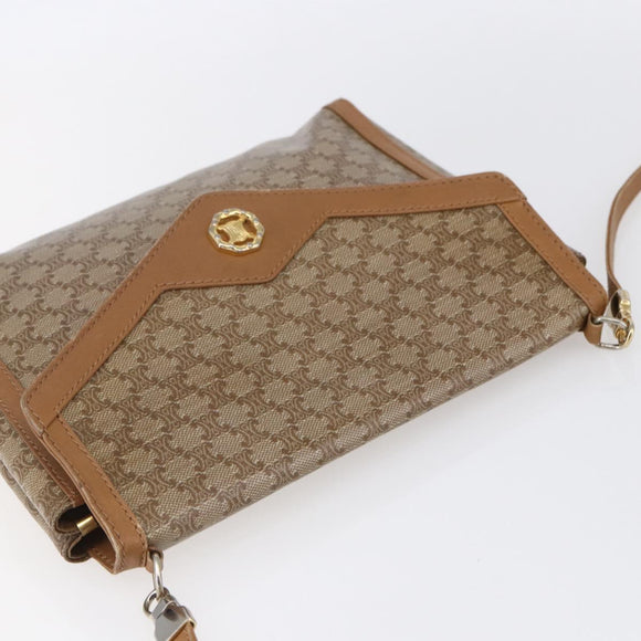 CELINE Macadam Canvas Shoulder Bag PVC Beige Gold Auth 149041