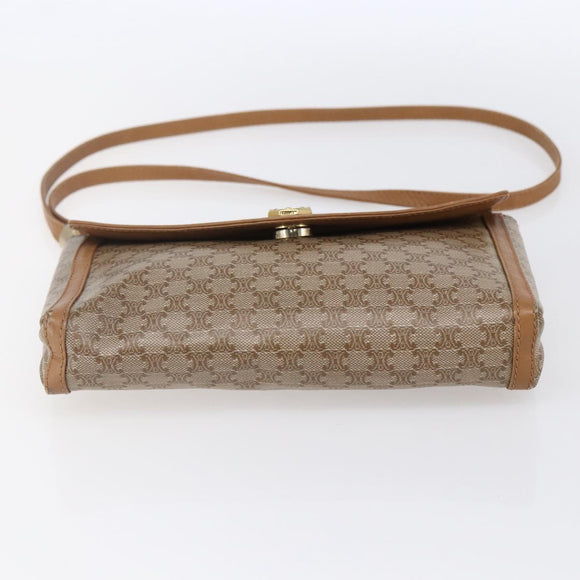 CELINE Macadam Canvas Shoulder Bag PVC Beige Gold Auth 149041