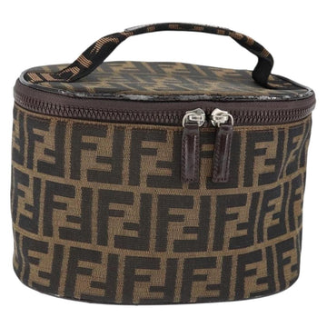 FENDI Zucca Canvas Vanity Hand Bag Black Brown Auth 149042