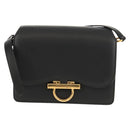 Salvatore Ferragamo Gancini Joan Shoulder Bag Leather Black Gold Auth 149044V-2