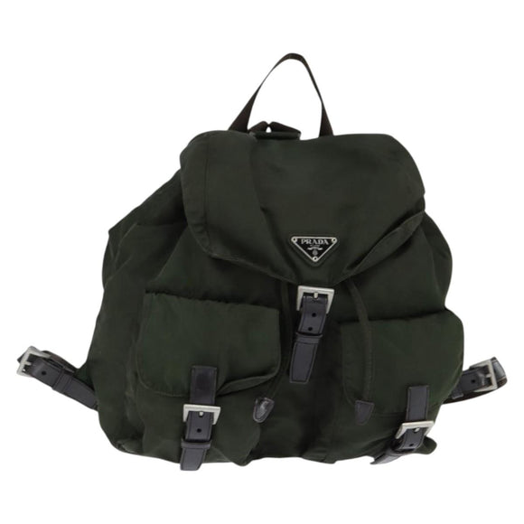 PRADA Backpack Nylon Khaki Silver Auth 149045