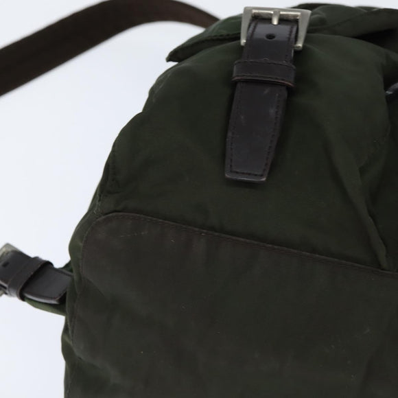 PRADA Backpack Nylon Khaki Silver Auth 149045