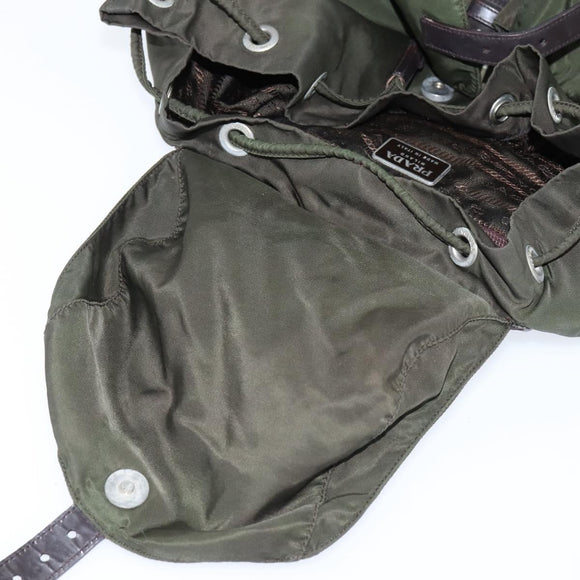 PRADA Backpack Nylon Khaki Silver Auth 149045