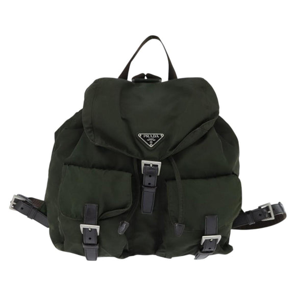 PRADA Backpack Nylon Khaki Silver Auth 149045