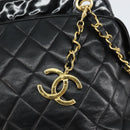 CHANEL Chain Shoulder Bag Lamb Skin Black Gold CC Auth 149046-19