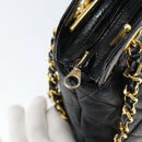 CHANEL Chain Shoulder Bag Lamb Skin Black Gold CC Auth 149046-8